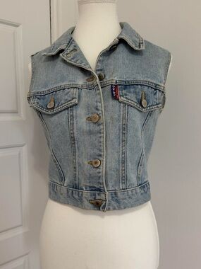 NAF NAF Light Blue Cropped Denim Vest